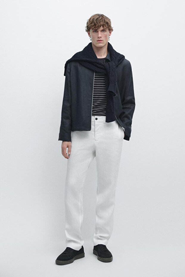 Elastik belli %100 keten pantolon - 2