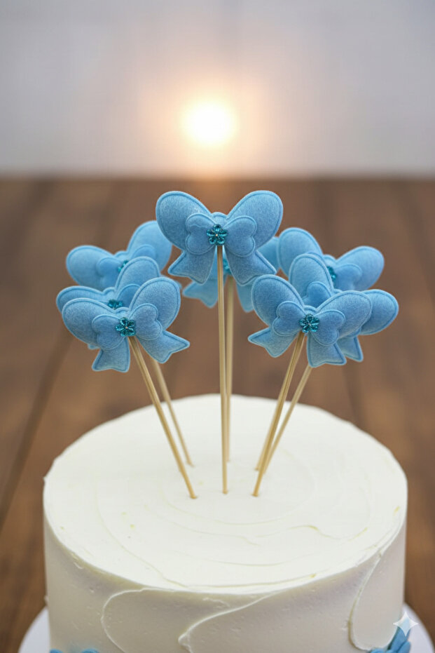 Blue Stone Double-Layered Bow-Shaped Long Toothpicks 16 cm 10 Pieces