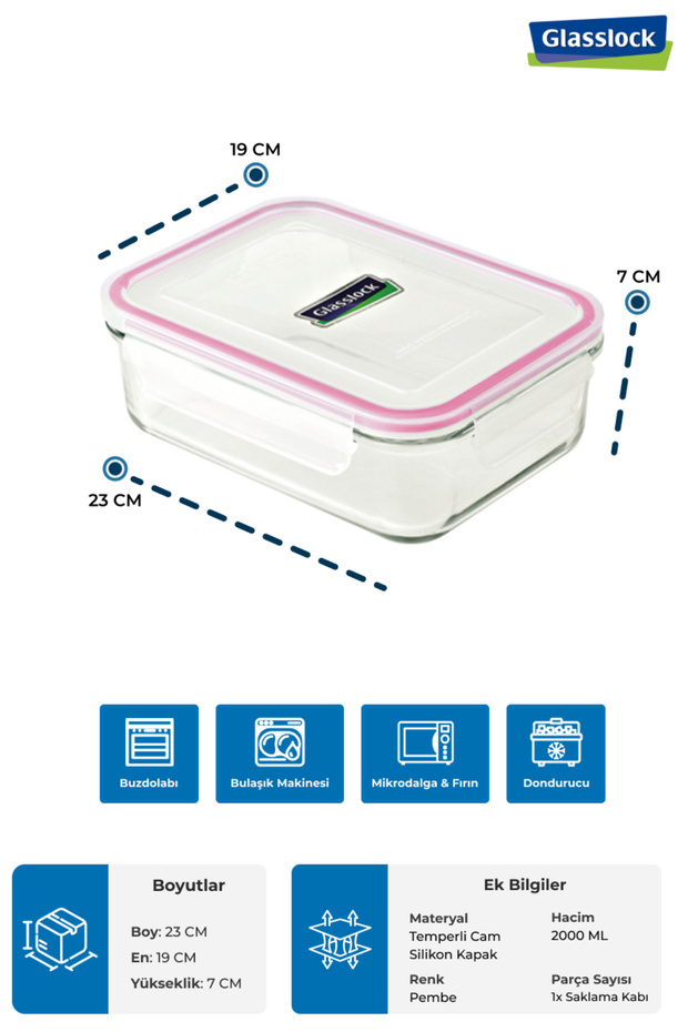 Glasslock Rectangular Glass Storage Container 2000 ml - 3