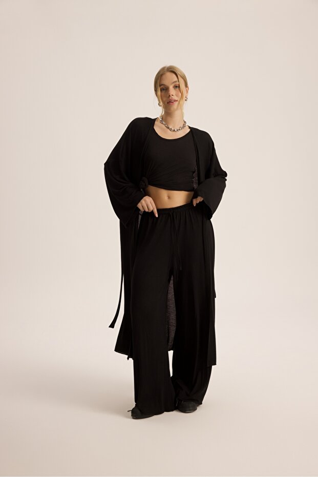 Raina Siyah Kimono Basic Üçlü Takım - 1