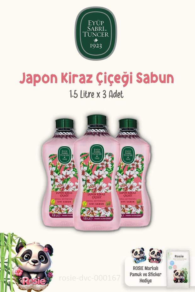 3 Pieces of Japanese Cherry Blossom Liquid Soap - 1.5 lt ROSIE Cotton