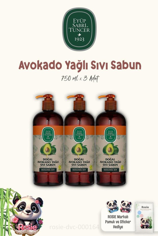 Eyüp Sabri Tuncer 3 Pack Natural Avocado Oil Liquid Soap - 750 ml Cotton ROSIE