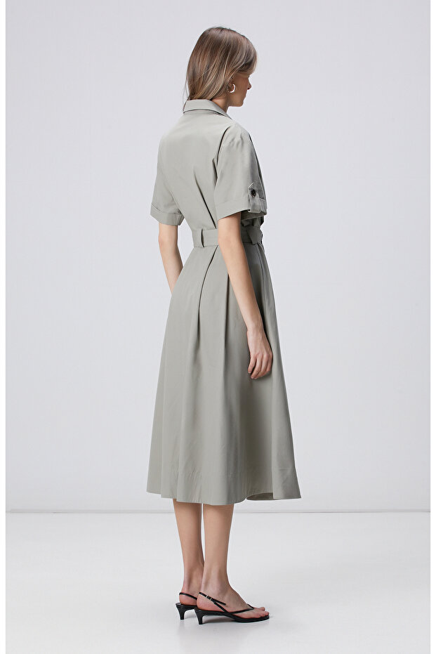 Açık Haki Midi Elbise - 5