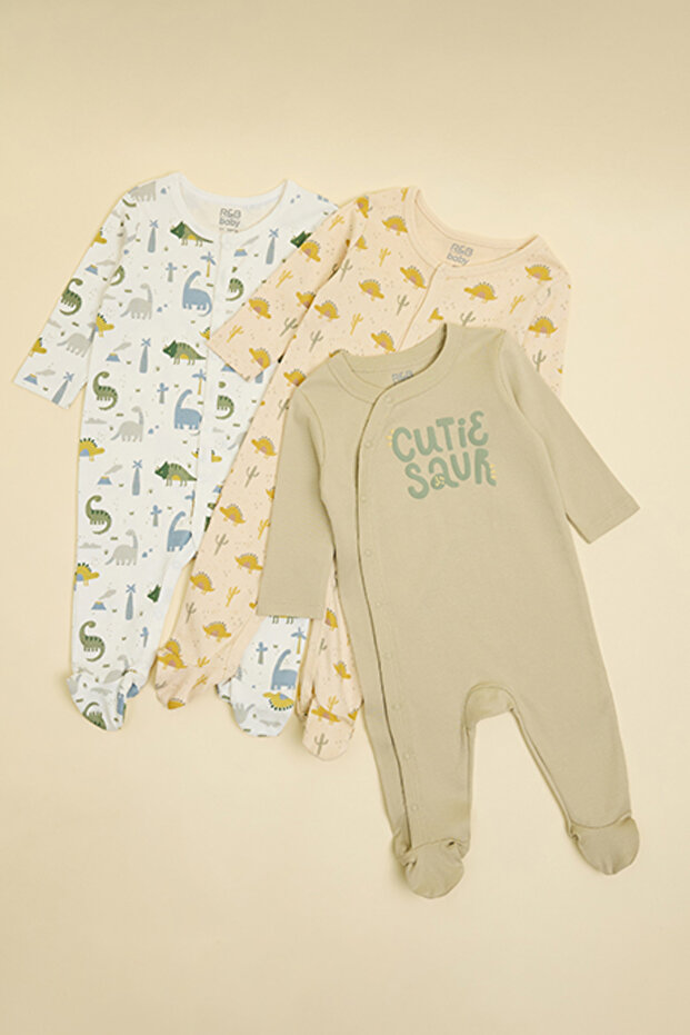 Boy's Multicolor 3 Pack Printed Sleepsuit