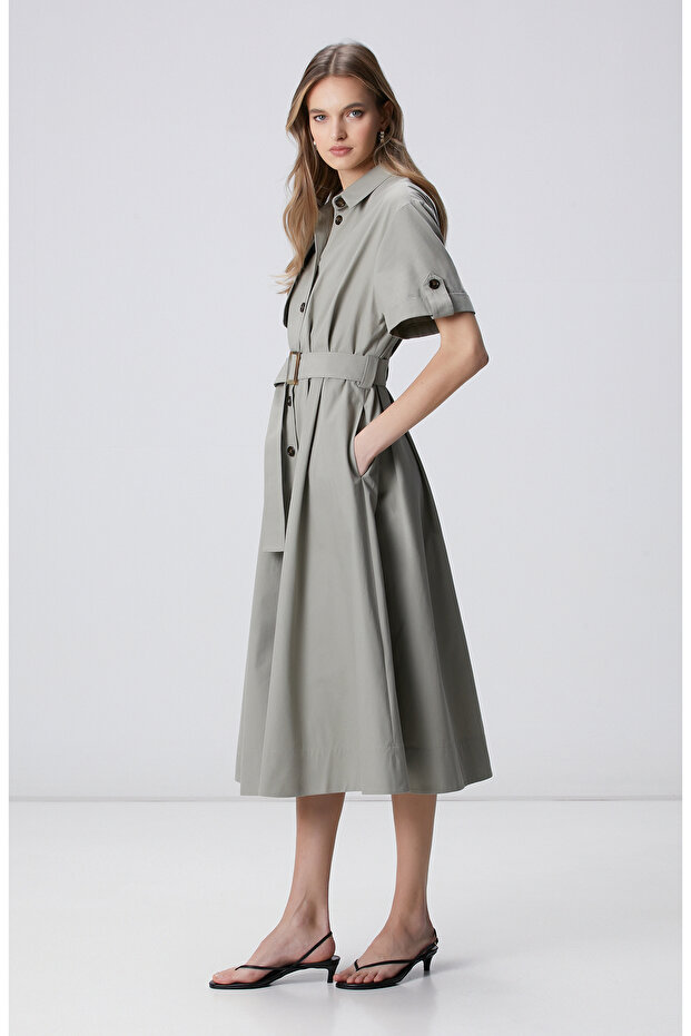 Açık Haki Midi Elbise - 1