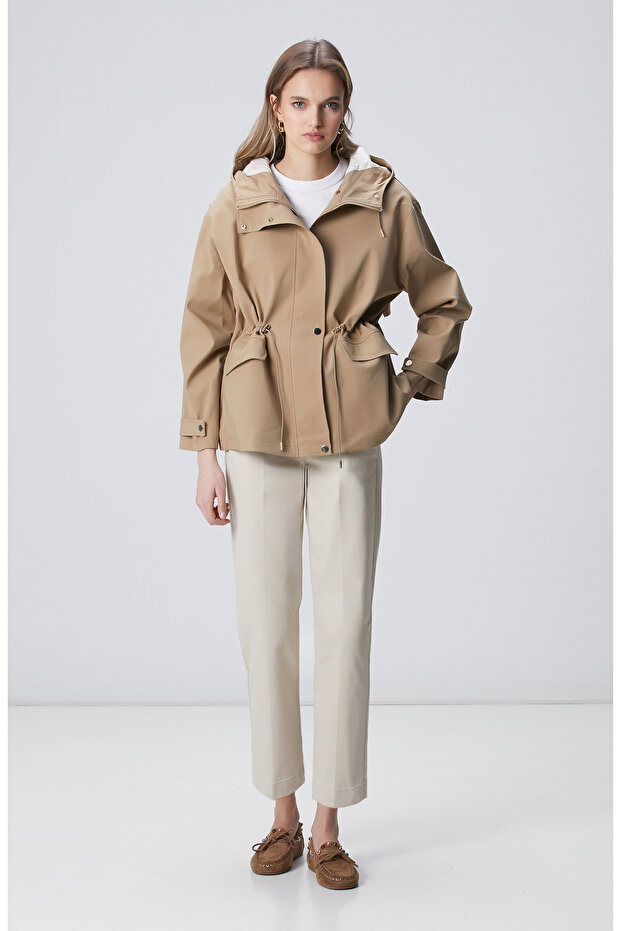 Bej Kapüşonlu Mont - 3