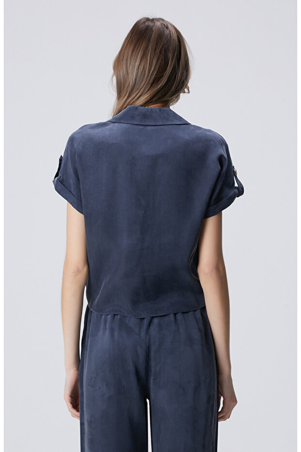 Lacivert Cupro Bluz - 5