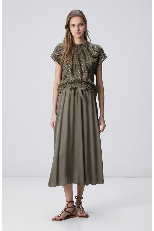 Haki Maksi Cupro Etek - 1