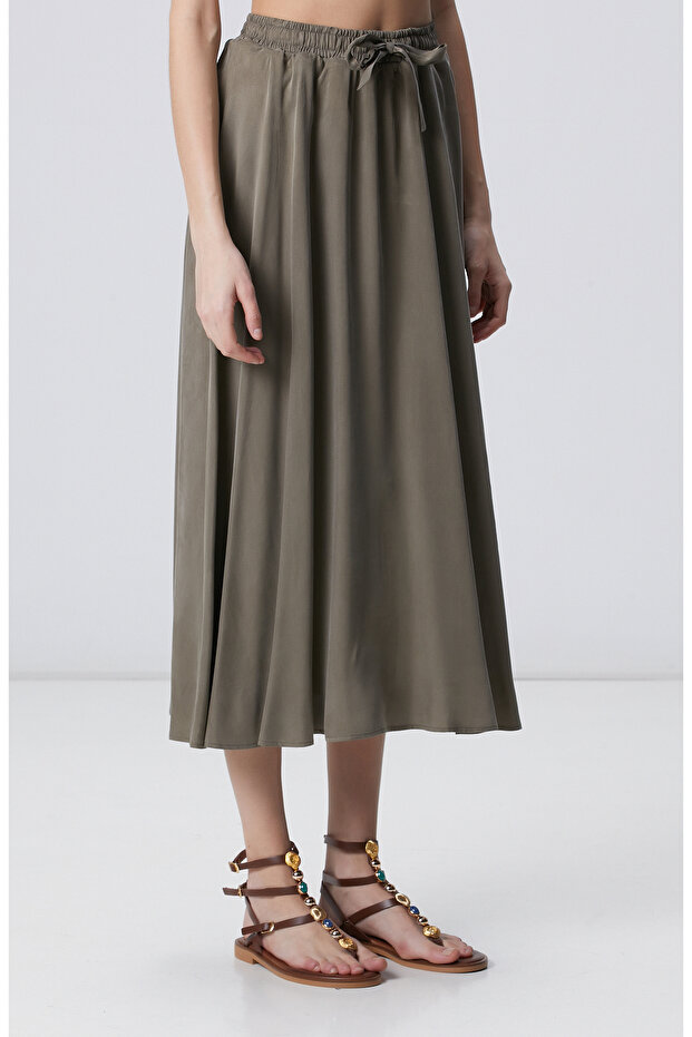 Haki Maksi Cupro Etek - 3