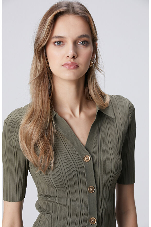 Açık Haki Kısa Kol Triko - 2