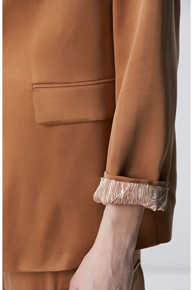 Camel Cupro Blazer Ceket - 7