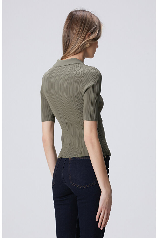 Açık Haki Kısa Kol Triko - 5
