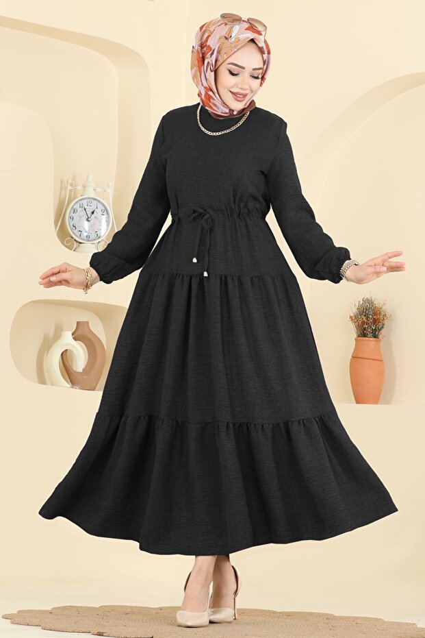 Eteği Katlı Sofia Elbise 3261HBS856-MS Siyah - 2