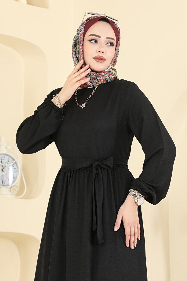 Nakış Detaylı Sofia Elbise 3253HBS856-MS Siyah - 3