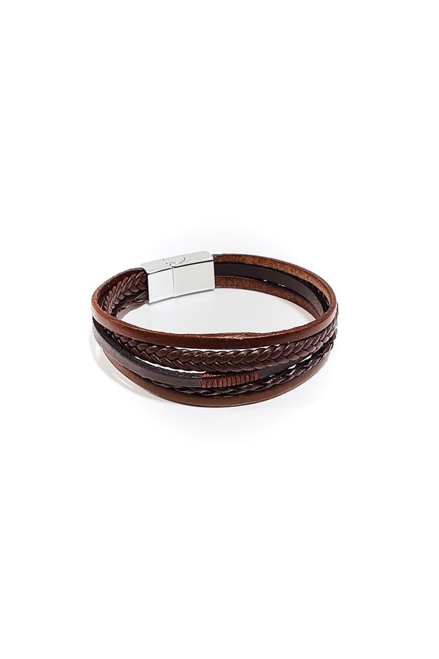 Rustic Edge – Brown Leather Braided Men's Bracelet-131