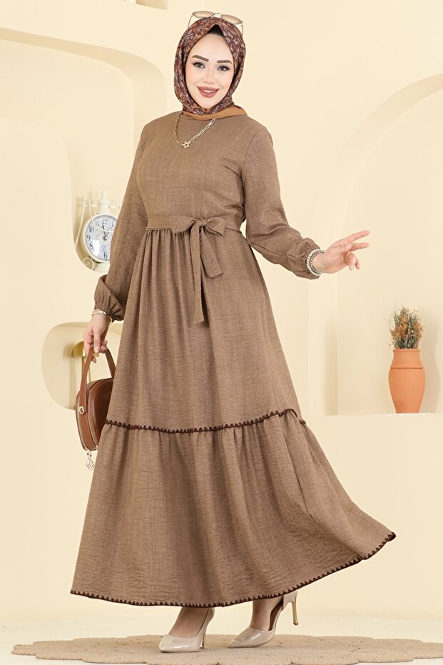 Nakış Detaylı Sofia Elbise 3253HBS856-MS Koyu Vizyon - 1