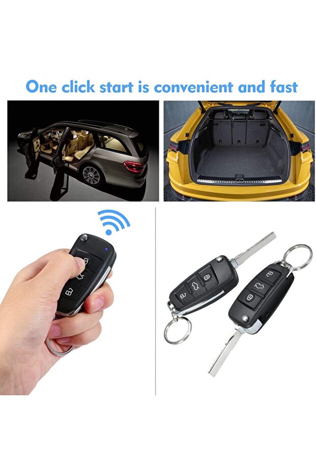 نظام قفل مركزي عالمي للسيارة بجهد 12 فولت مع نظام دخول بدون مفتاح وجهازَي تحكم عن بعد لفتح صندوق السيارة - 3