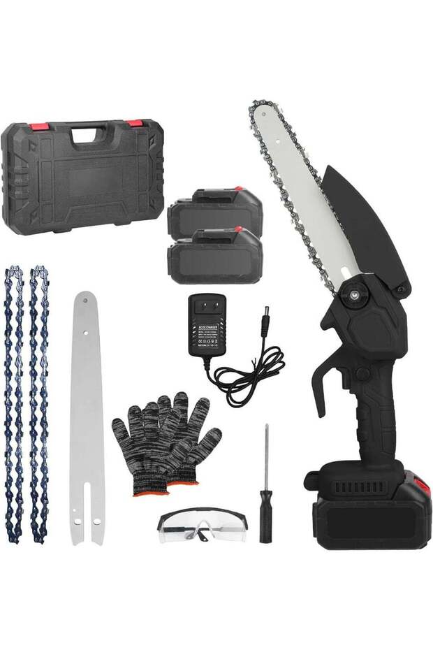 48V Cordless Mini Chainsaw with Lithium Battery, Portable One-Hand Electric Pruning Saw, Fast Cuttin