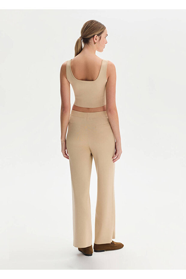 Bej Crop Triko Üst - 5