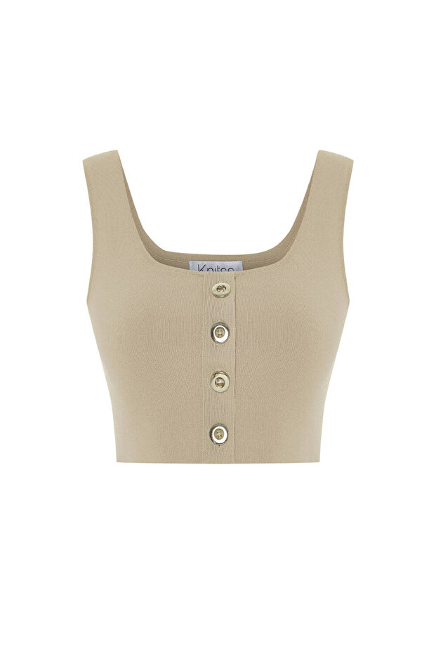 Bej Crop Triko Üst - 6