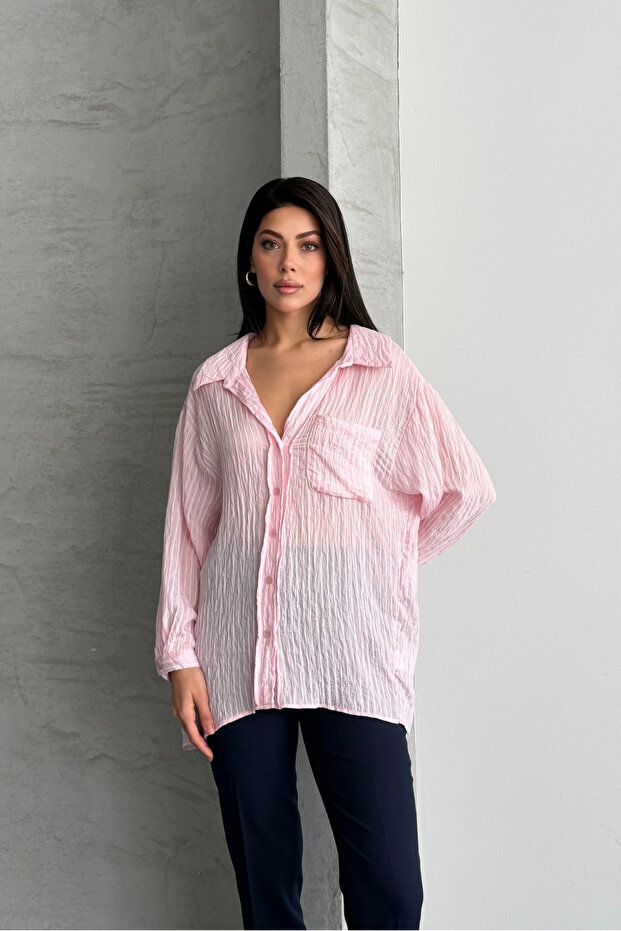 Oversize Çizgili Gömlek - 9