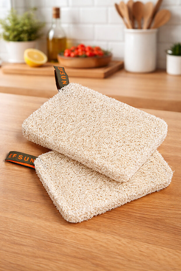 2 Pieces of Natural Pumpkin Dishwashing Fiber, Double-Sided Use, Herbal Sponge (12X8 cm)