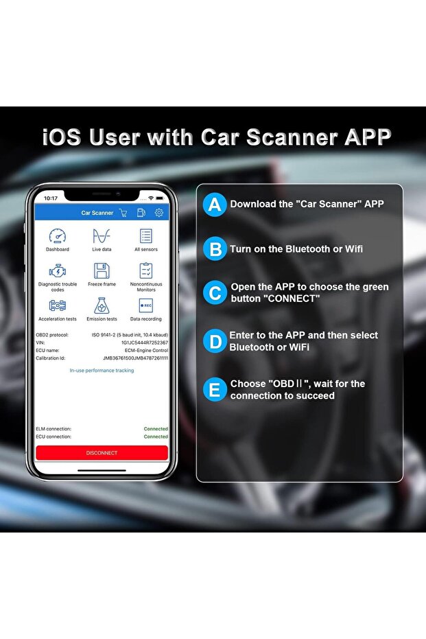 جهاز فحص أعطال السيارات بتقنية البلوتوث، أداة تشخيص أعطال السيارات، قارئ رموز أعطال السيارات OBD2 لاسلكي - 2