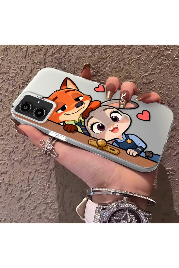 Samsung Galaxy A06 4G/5G Compatible High-Quality Cartoon Fox and Rabbit Couple Printed Case