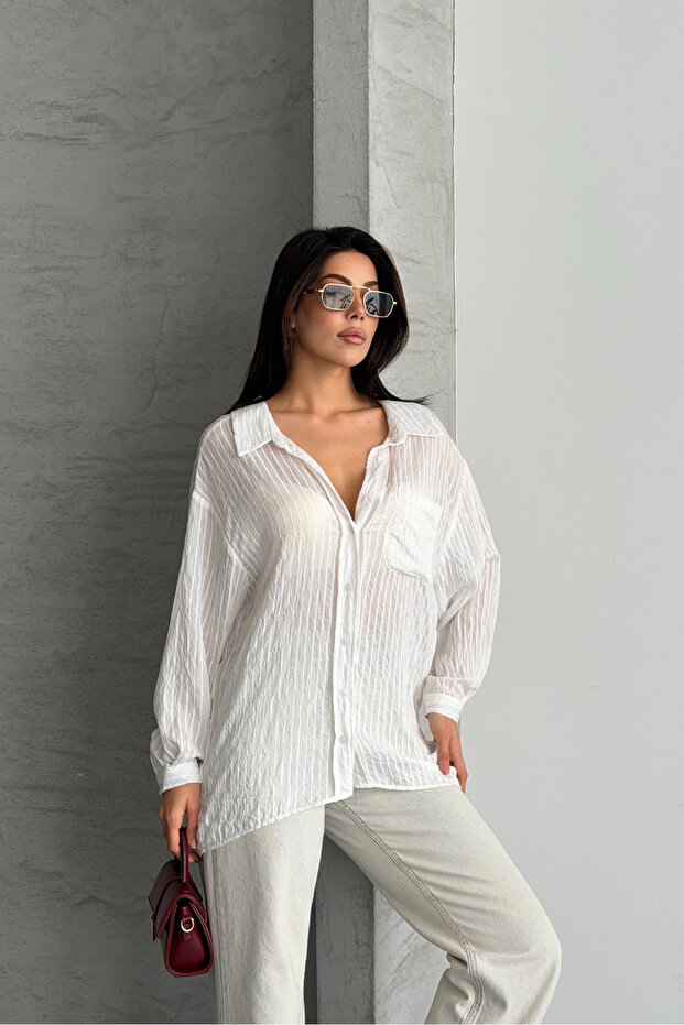 Oversize Çizgili Gömlek - 1