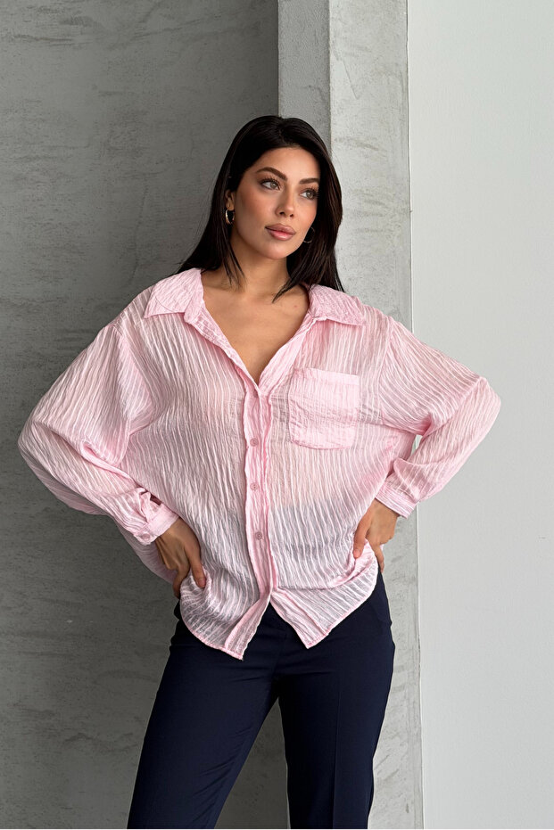 Oversize Çizgili Gömlek - 7