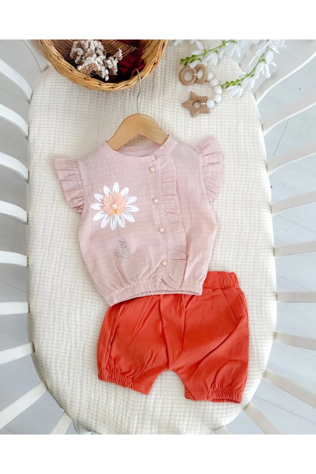 Summer Baby Girl Outfit with Daisy Detail Shorts
