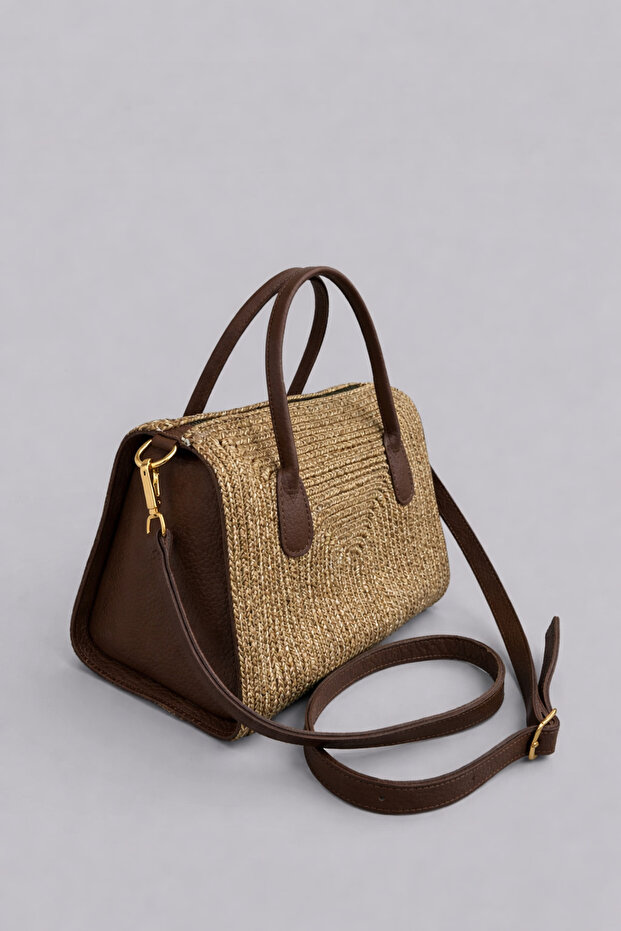 Corda Extra Light Rope Weave Genuine Leather Detailed Women's Hand and Shoulder Bag