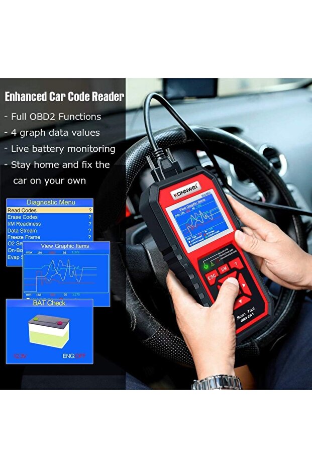 KONNWEI Professional OBD2 Scanner Code Reader OBD II Auto Diagnostic Code Scanner OBD EOBD Check Eng - 5