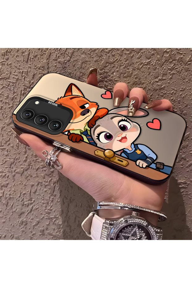 Samsung Galaxy S22 Compatible High Quality Cartoon Fox and Rabbit Couple Printed Case