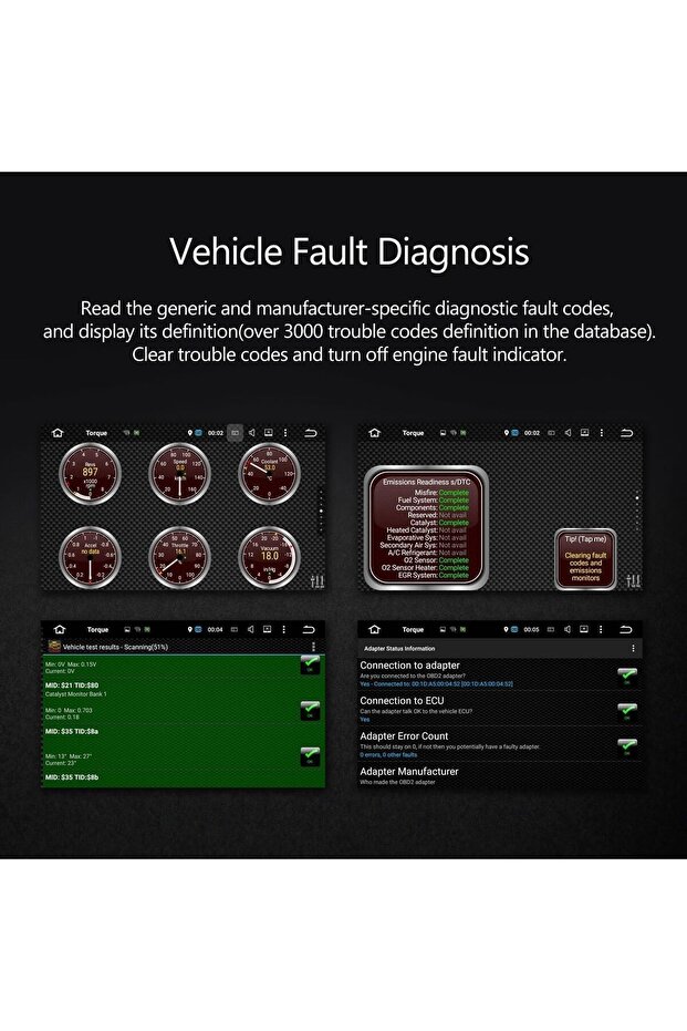 محول ماسح تشخيص أعطال السيارات بتقنية بلوتوث OBD2 وOBDII لأجهزة ستيريو السيارات Eonon التي تعمل بنظام Android، مع عرض رمز المحرك في الوقت الفعلي - 5