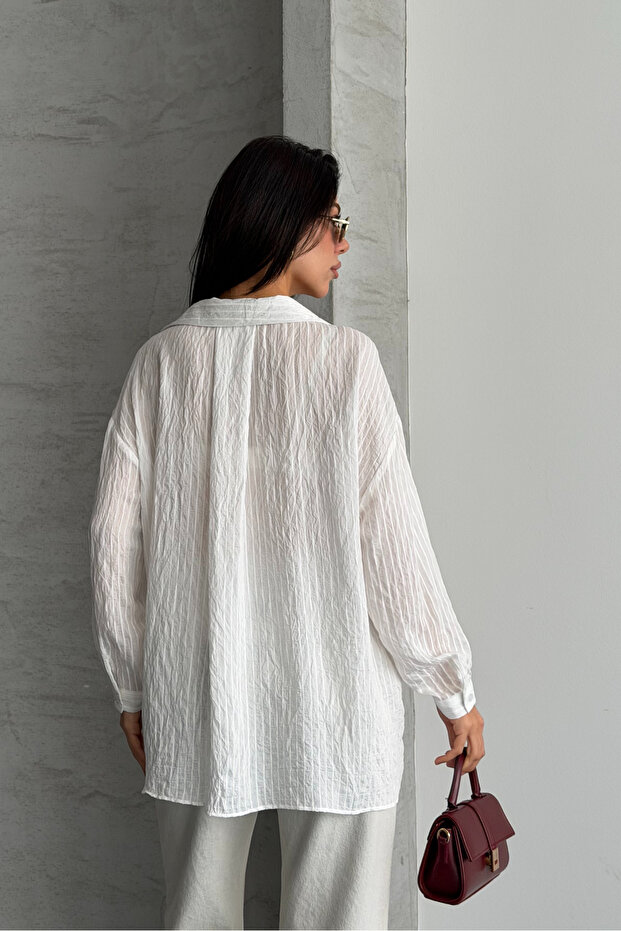 Oversize Çizgili Gömlek - 7