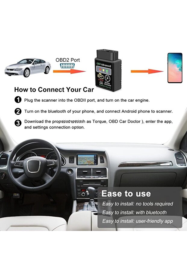 جهاز فحص أعطال السيارات OBD2 بتقنية البلوتوث، قارئ رموز تشخيص لاسلكي وأداة فحص لأنظمة أندرويد وويندوز، C - 2