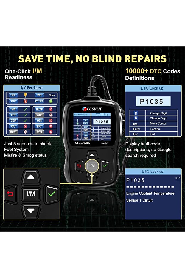 CGSULIT OBD2 Code Scanner SC204 Car Diagnostic Code Reader Check Engine Issue, Read Error Codes, DTC - 5