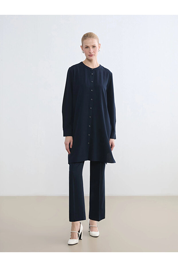 Lcw Grace Navy Blue High Collar Women's Shirt Tunic