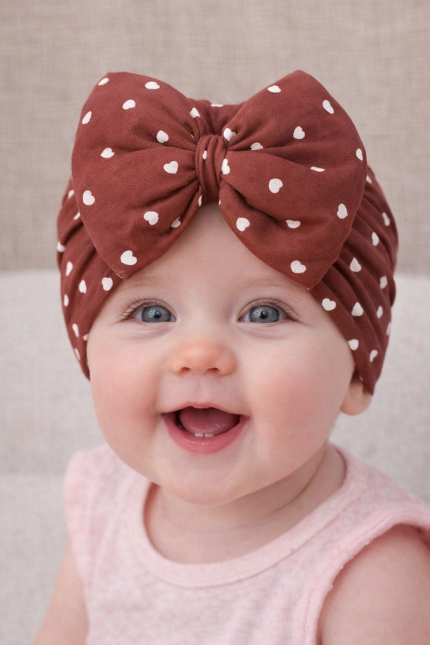 Baby Girl Heart Patterned Bonnet Bandana Beanie – Bowknot Cotton Baby Hair Accessory