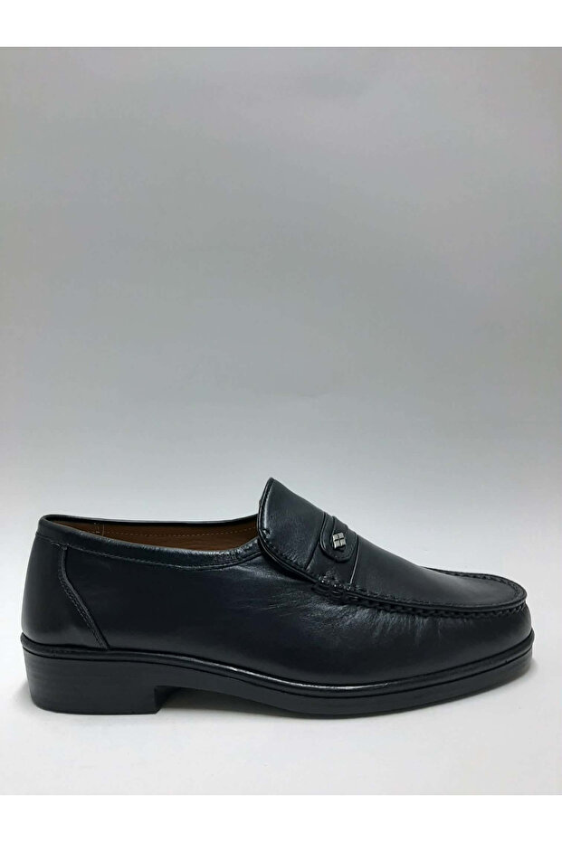 Genuine Leather Heel-Cushioned Lightweight Black Laceless Men's Shoes