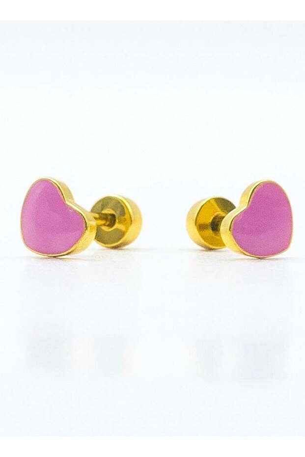 Purple Heart Stud Earrings For Kids, Gold Plated, Hypoallegenic