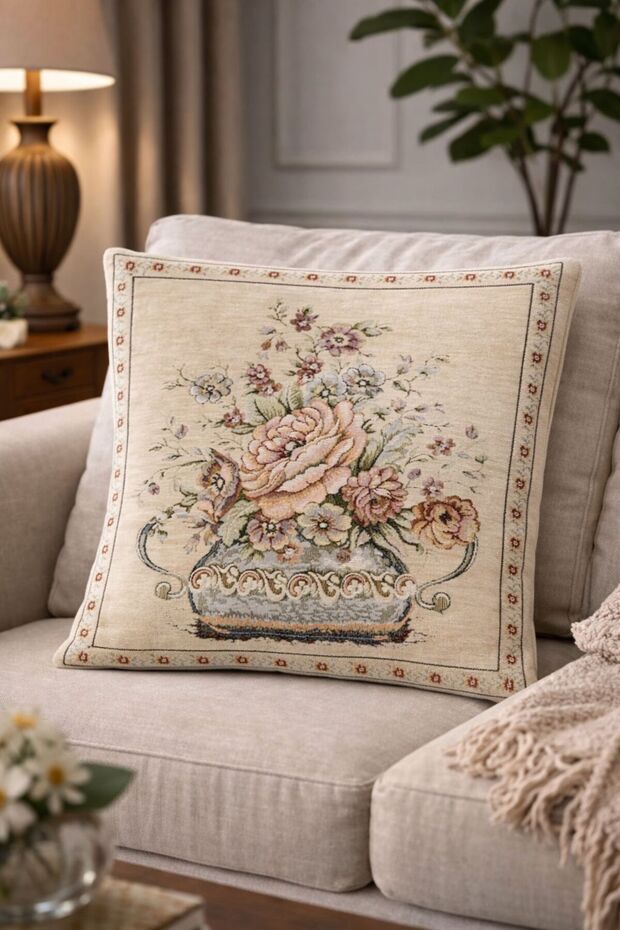Vintage Bouquet Tapestry Throw Pillow Cover 45X45 cm