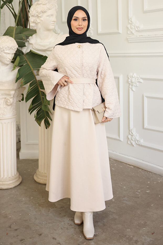Stone Belted Jacket Skirt Set