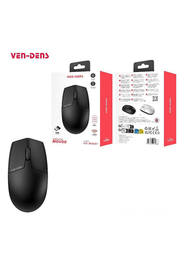 VD-MS007 2.4GHz Wireless Mouse with USB Receiver, Adjustable DPI-Black