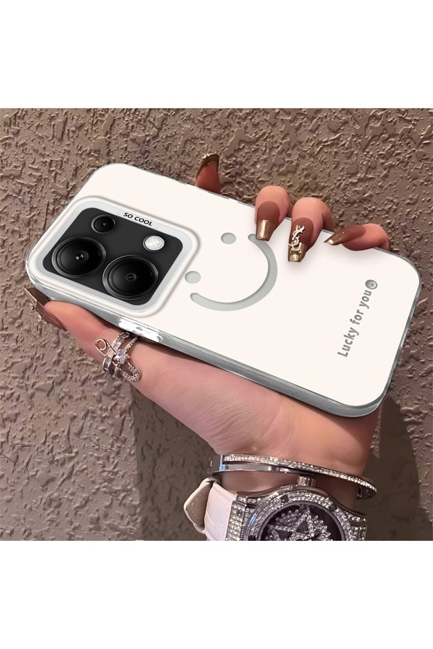 Redmi Note 14S Compatible Plain Written Smiley Face Case, Ins Style Relaxing Stylish Finish