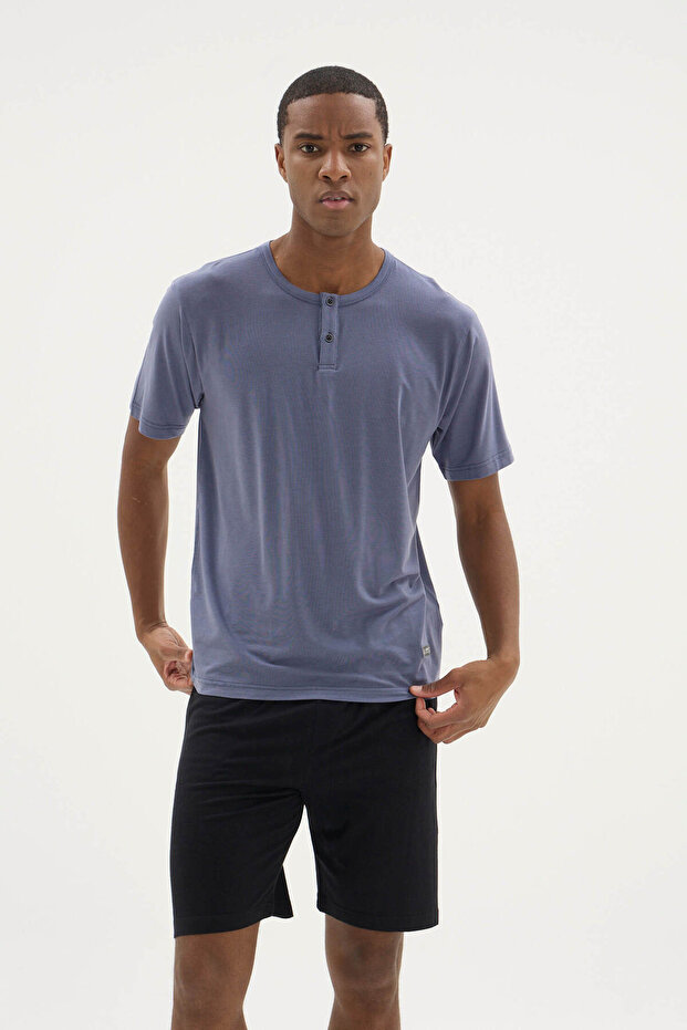 New Season Men's Reçme Collar Shorts Set