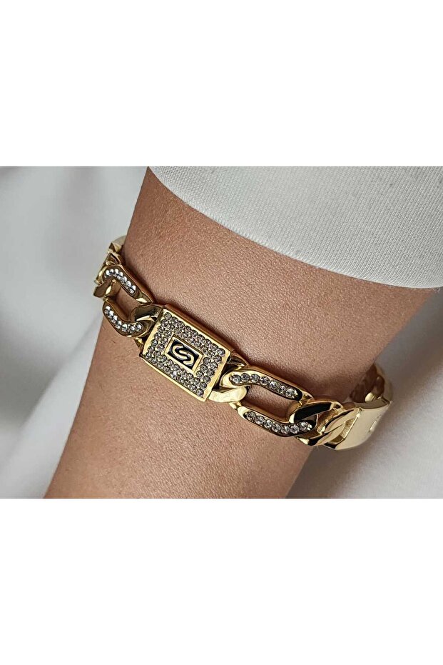 Steel Clamp with Gold Zircon Stone, Stainless, First Class Steel Quality