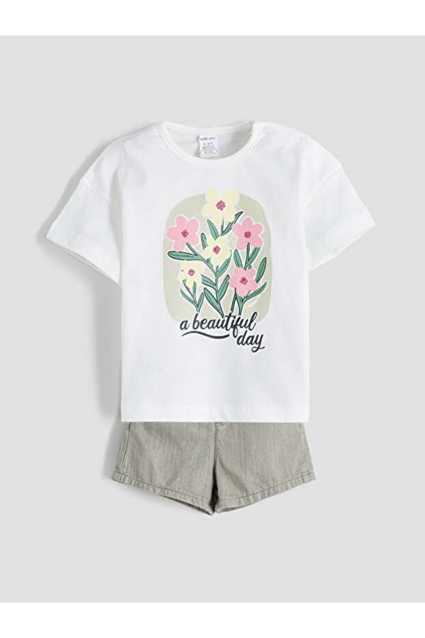 Esvab • Modern & Distinctive Zero Roba Collar Baby Girl T-Shirt and Jean Shorts 2-Piece Set