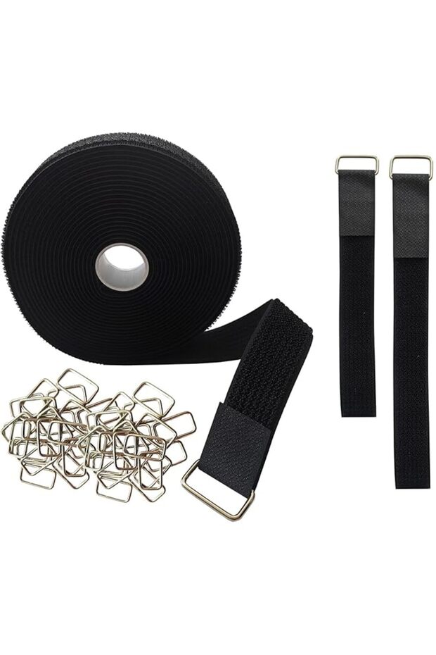 16ft Hook and Loop Straps with 25 Metal Buckles, Reusable Cinch Strap, Adjustable Multi-Purpose Cabl